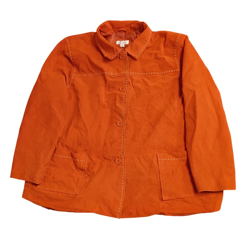 Denim & Co Leather Jacket Womens 2X Orange Contrast Stitch Button Front